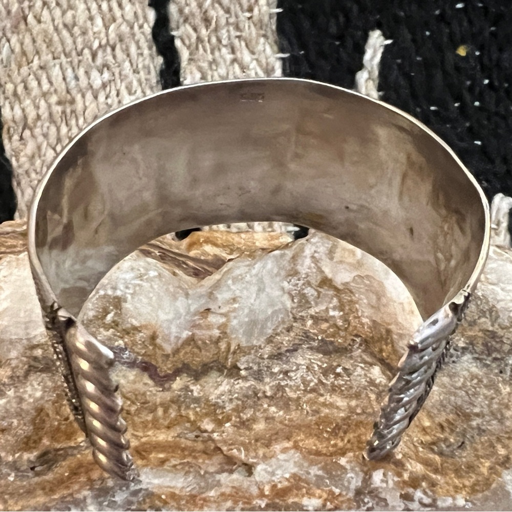 ❤️ Old Pawn Ethnic 12 Gemstone 925 Cuff 32.2 Gm Decorative Scroll Motifs - Picture 5 of 15